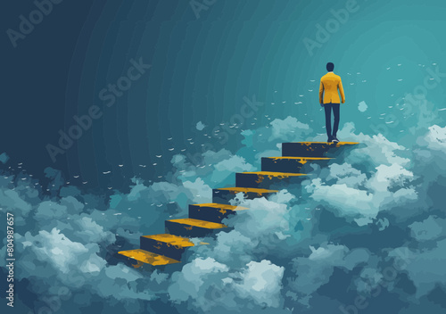 Confident Businessman Stepping on Rising Graph - Vision, Motivation, Forecast, Business Prediction, Challenge for Success Concept