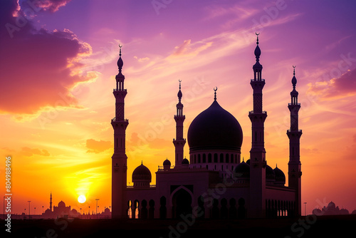 Mosques Dome on beautiful dark blue twilight sky. ai generativea photo