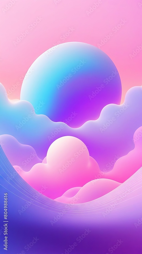 Sun and clouds in pastel colors. Abstract background. 3d render.