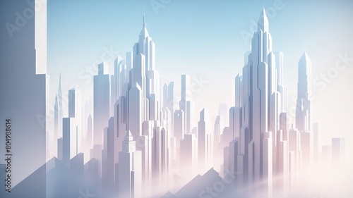 Abstract city background with skyscrapers and clouds. 3D render.