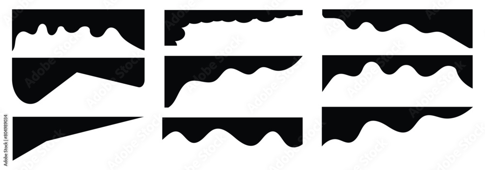 Set of abstract design separator header and border for website and app. Divider shapes top and bottom for web page. Different borders for website, banner, app, poster, white background . Set of abstract design separator header and border for website and app. Divider shapes top and bottom for web page. Different borders for website, banner, app, poster, white background .