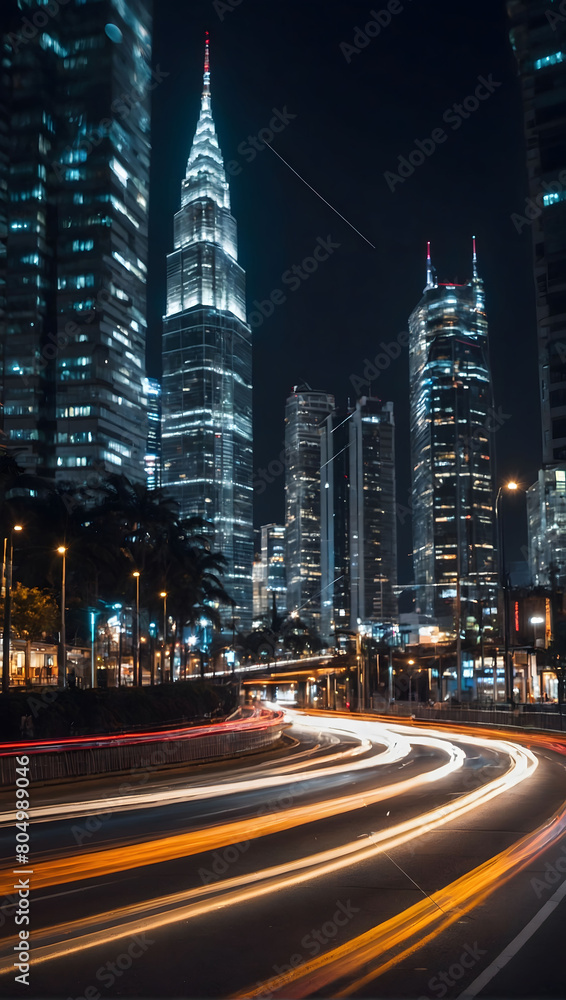 City in Motion, Illustrating the concept of movement with blurred car lights against the dynamic backdrop of a city at night.