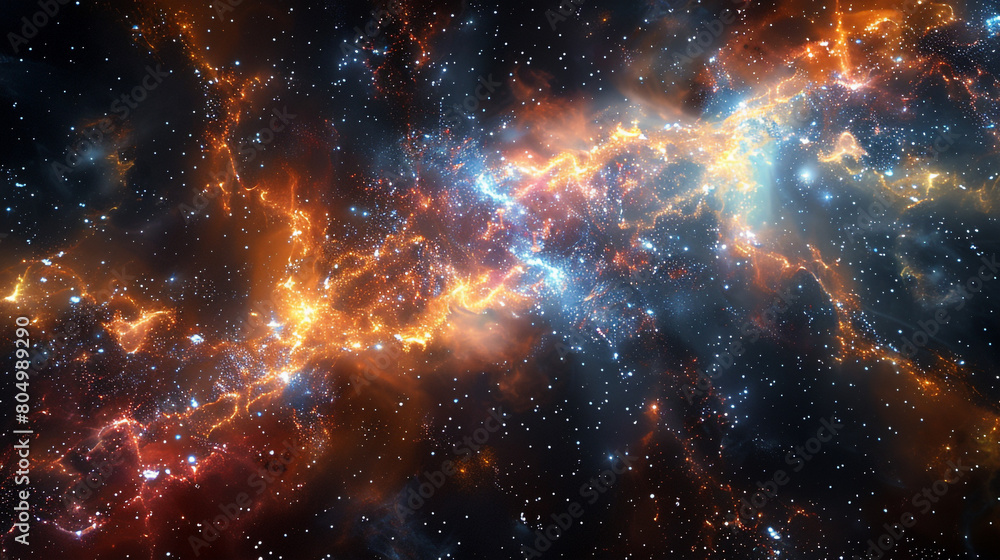 Naklejka premium Deep space backdrop with tiny glowing molecular networks Small, interconnected structures forming a constellation-like pattern against the cosmos.