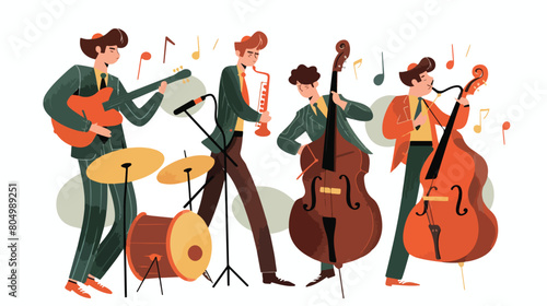 Men with musicals instruments on white background vector