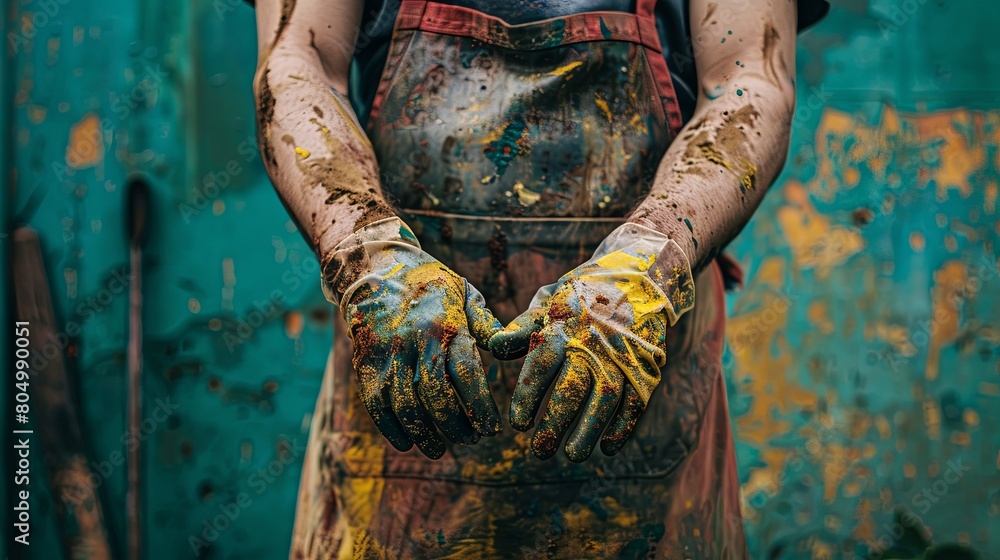 Colorful artist's hands covered in paint splashes Colorful artist's hands covered in paint splashes