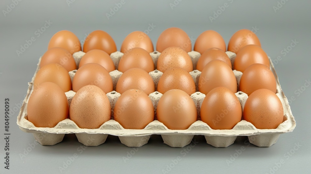 Fresh brown eggs in carton on grey background Fresh brown eggs in carton on grey background