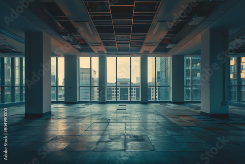 An image of empty office spaces, representing businesses that have closed down due to economic downturns  photo