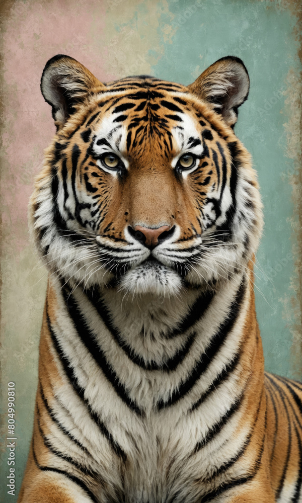 Obraz premium Fantasy Illustration of a wild animal tiger. Digital art style wallpaper background.