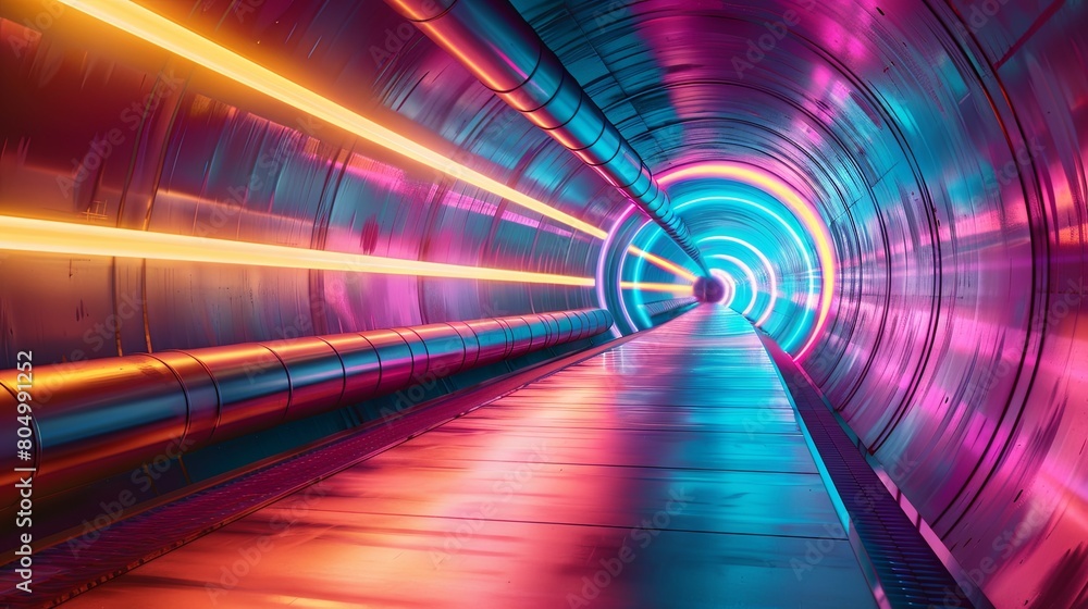 Futuristic neon-lit tunnel with vibrant colors and modern design Futuristic neon-lit tunnel with vibrant colors and modern design