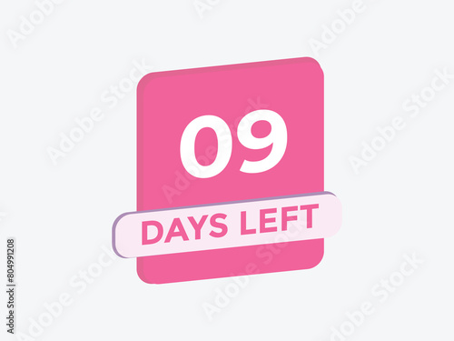 9 days to go countdown template. 9 day Countdown left days banner design. 9 Days left countdown timer
