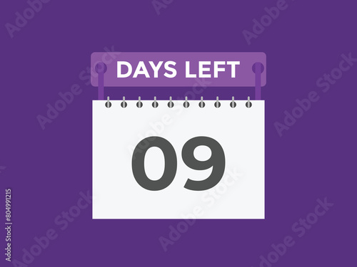 9 days to go countdown template. 9 day Countdown left days banner design. 9 Days left countdown timer
