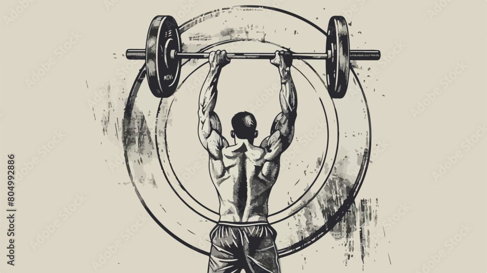 Monochrome sketch of man with training weightlifting