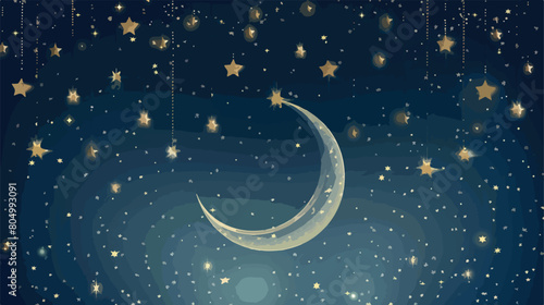 Moon crescent with stars hanging Vector illustration.