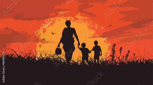 Mother with sons figures silhouettes Vector illustration