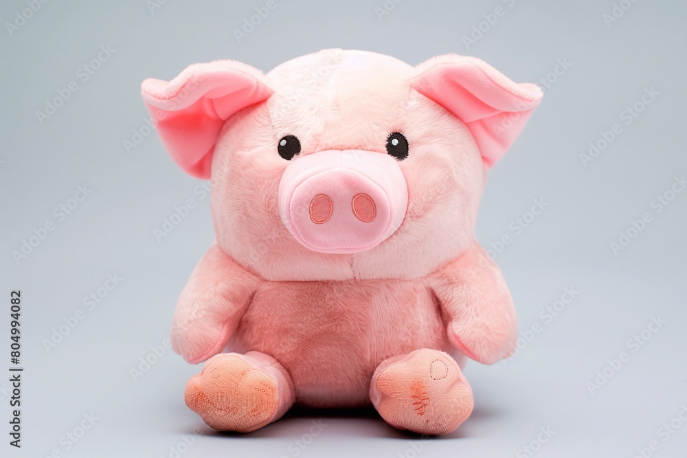 Plush pig toy on a grey background. Studio pet portrait. Farm and comfort concept for design and print.
Plush pig toy on a grey background. Studio pet portrait. Farm and comfort concept for design and print.