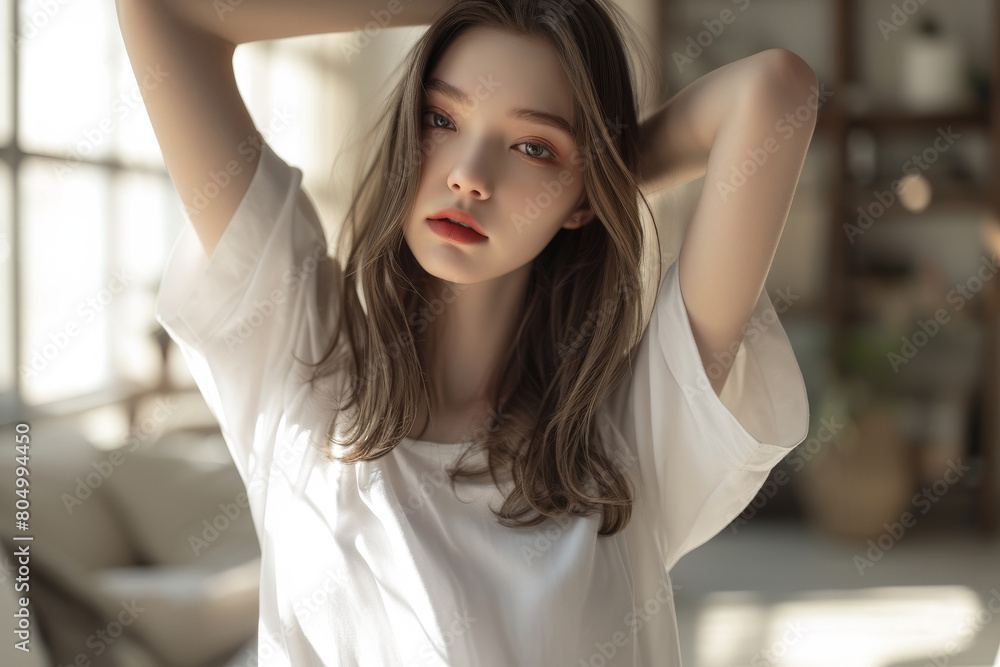 Relaxed and effortless pose of a young adult model Relaxed and effortless pose of a young adult model