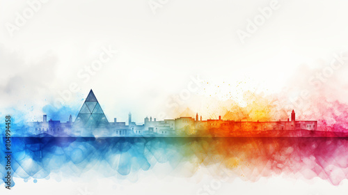 Abstract watercolor illustration in judaism style. Symbols on an abstract watercolor background.