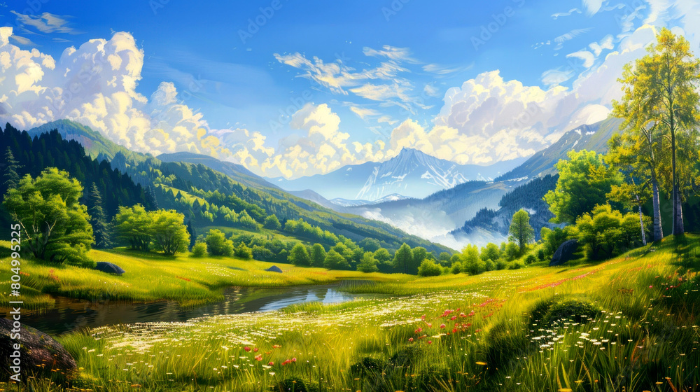 Portrait illustration landscape Spring Portrait illustration landscape Spring