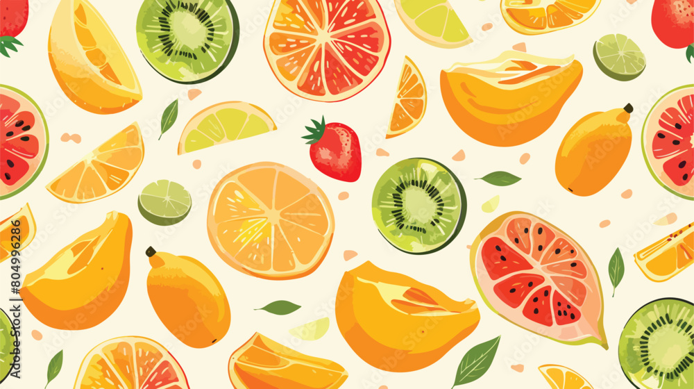 Pattern of delicious tropical fruits of summer Vector