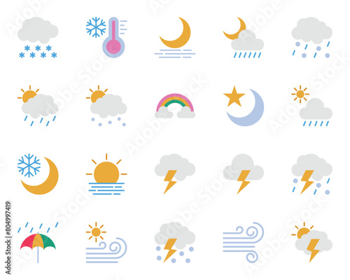 Flat color icons set for Weather.