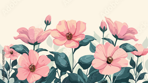 Pink flowers illustration with leaves Vector illustration © Aliha