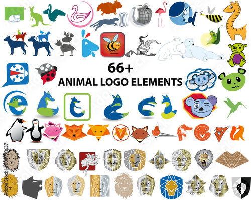 66  set animals logo elements or for design  vector graphics