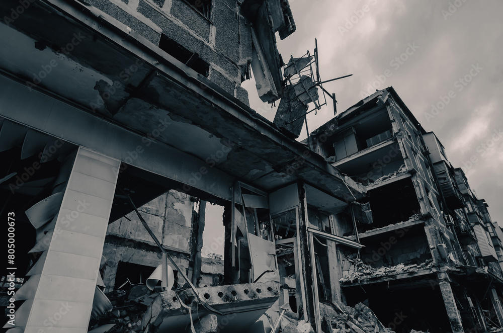 destroyed and burned houses in the city during the war in Ukraine destroyed and burned houses in the city during the war in Ukraine