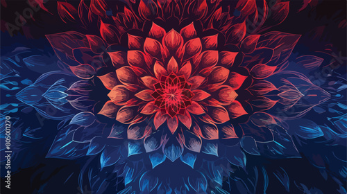 Red and blue color gradient brilliant flower mandala #805001270
