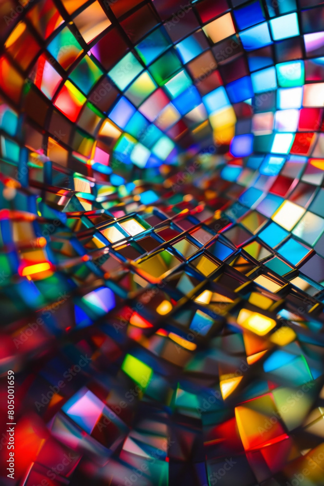 Obraz premium Abstract colorful mosaic square glasses in kaleidoscopic effect, curvy and wavy distortion perspective