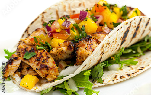 Jamaican Jerk Chicken Taco with Spicy Seasoning Isolated on Transparent Background PNG.