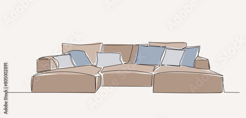 One continuous Line drawing of sofa furniture. Vector illustration.