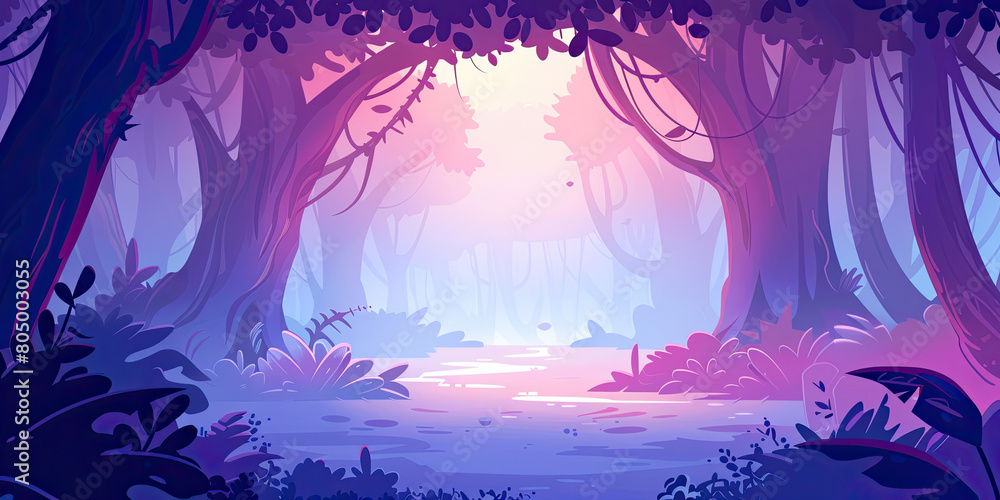 Naklejka premium Cartoon forest, anime backgrounds colorful wide banner background backdrop, graphic resource nature, generated ai