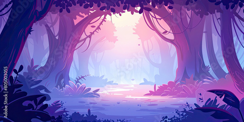 Cartoon forest, anime backgrounds colorful wide banner background backdrop, graphic resource nature, generated ai © dan