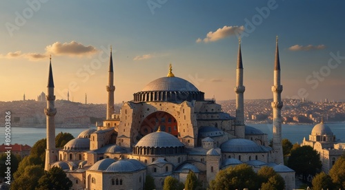 blue mosque at night city photo