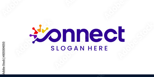 Connect Logo design wordmark. Infinity logo with technology data connection design graphic symbol icon vector