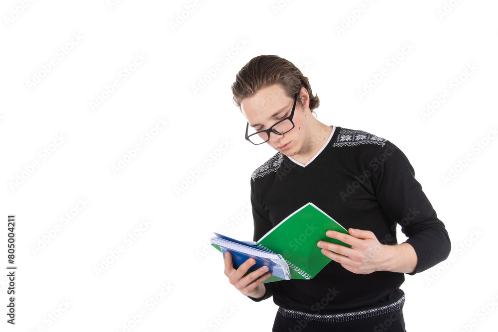 Attractive young guy and studying. Happy student. Attractive young guy and studying. Happy student.