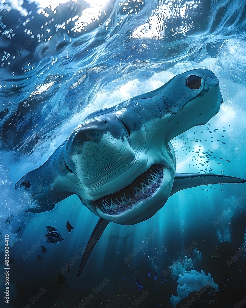 Fototapeta premium Majestic Hammerhead Shark Cruising Through the Open Ocean