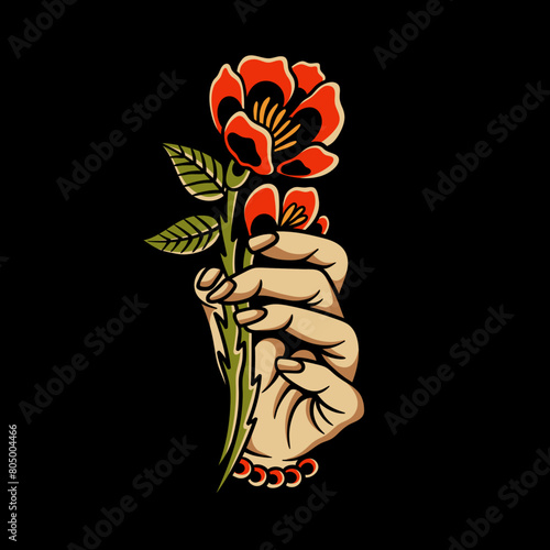 old school rose tattoo illustration (ID: 805004466)