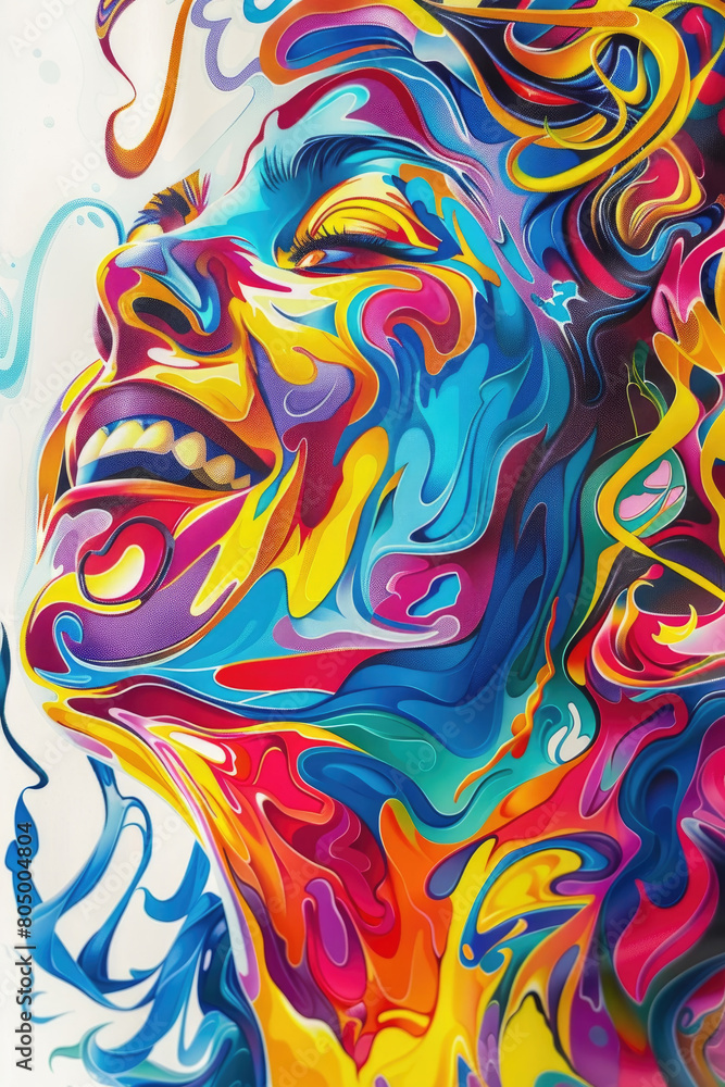 Obraz premium A painting displaying a womans face adorned with vibrant and colorful paint, adding a unique and artistic touch to the portrait