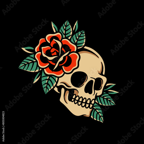 old school tattoo illustration, tattoo design, simple tattoo design skull tattoo (ID: 805004823)