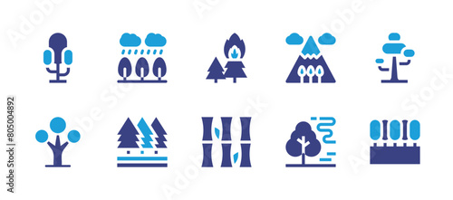 Forest icon set. Duotone color. Vector illustration. Containing bamboo, forest, tree, trees, mountain, misty.