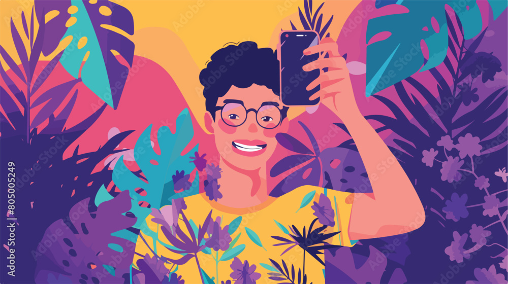 Selfie design over purple background vector illustration