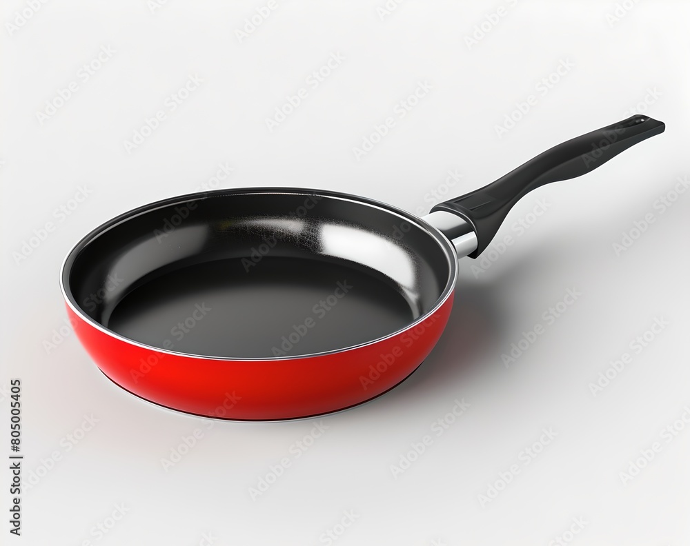 Red and black non-stick frying pan on a white background. Modern kitchenware design. Perfect for culinary enthusiasts. Simple yet stylish cookware. AI Red and black non-stick frying pan on a white background. Modern kitchenware design. Perfect for culinary enthusiasts. Simple yet stylish cookware. AI