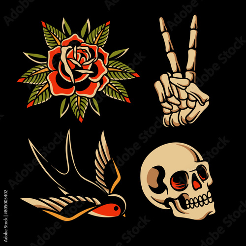 set of old school tattoo collection (ID: 805005402)