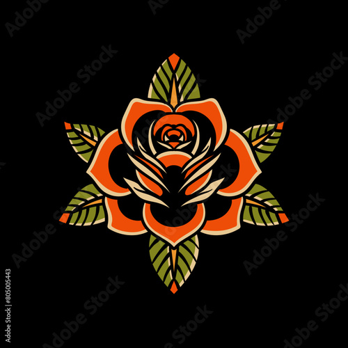 old school rose tattoo illustration (ID: 805005443)