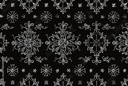 Blackwork Embroidery, Traditional blackwork embroidery patterns, 2D illustration seamless pattern  photo