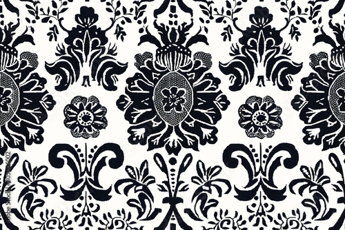 Blackwork Embroidery, Traditional blackwork embroidery patterns, 2D illustration seamless pattern  photo