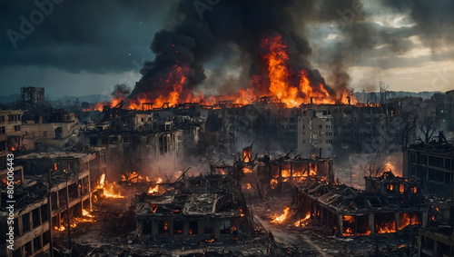 Devastation Unleashed  Image Depicting a City Ravaged by a Firestorm.