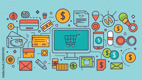 Shopping online concept with money icons design vector