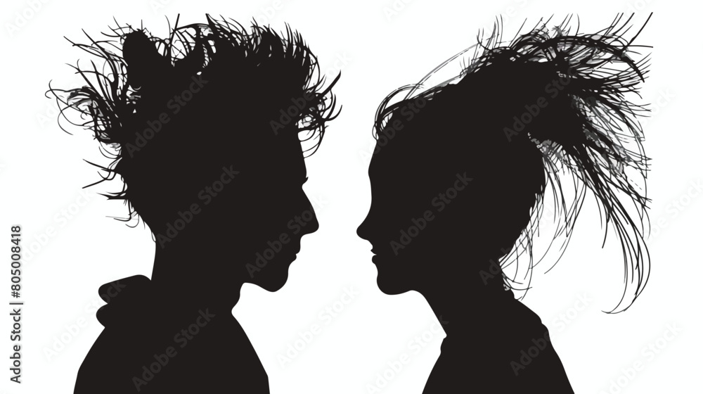 Silhouette couple teenager with collected hair and hands